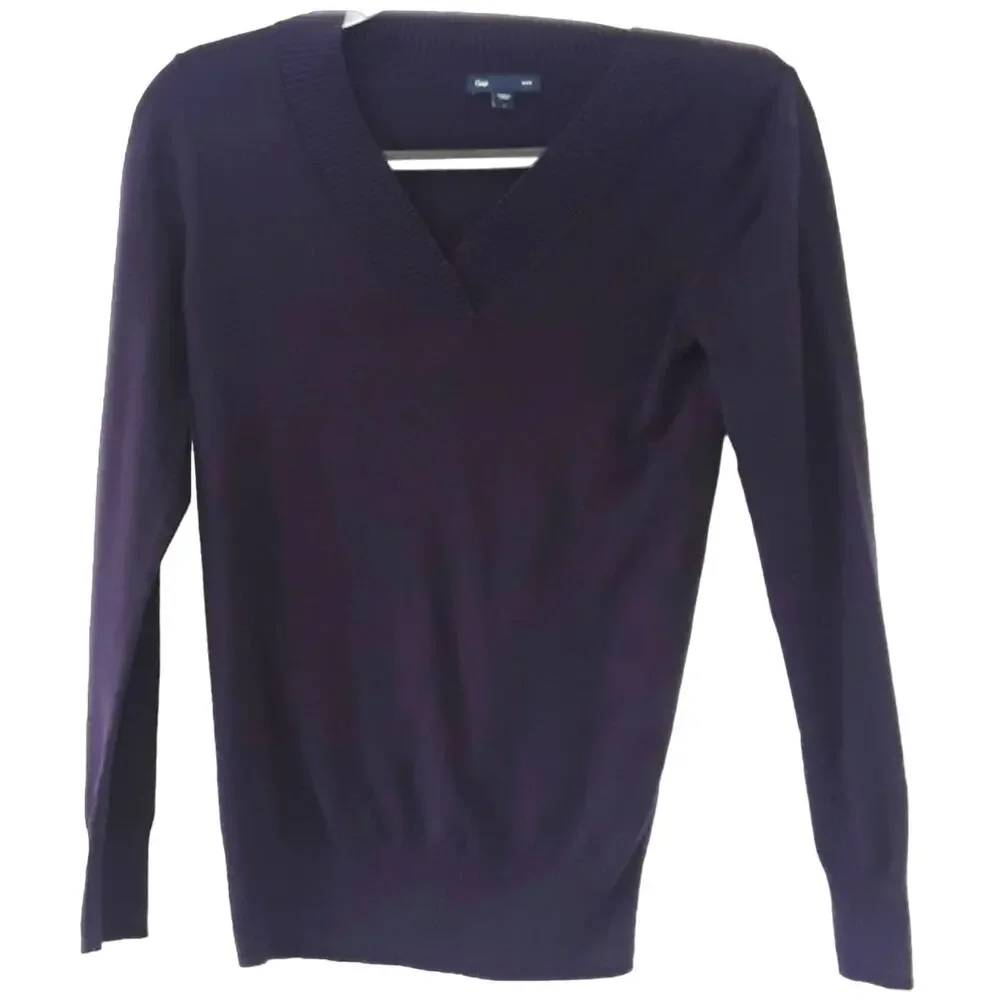 Gap Womens Sz L Purple Preppy Y2K Lightweight V-neck Cotton Blend Sweater